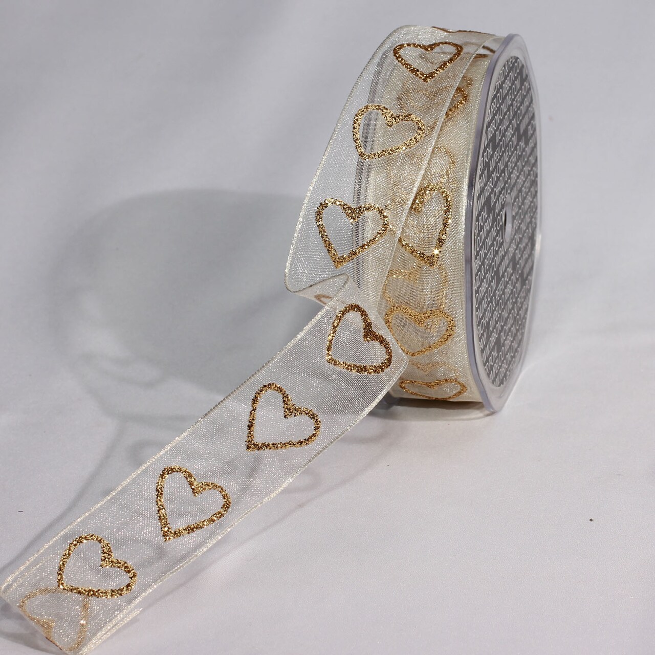 The Ribbon People Ivory and Gold Glitter Hearts Wired Craft Ribbon 1" x 54 Yards